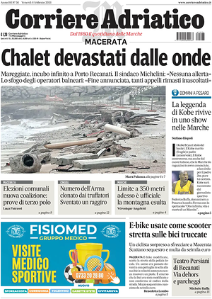 Prima pagina Corriere Adriatico (Macerata) di oggi - Quotidiano regionale