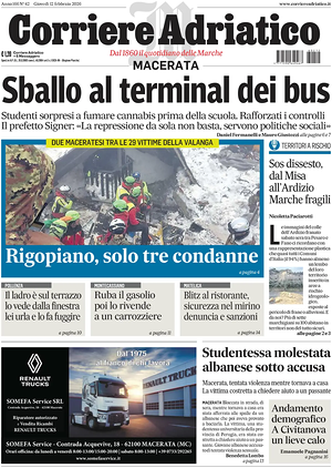 Prima pagina Corriere Adriatico (Macerata) di oggi - Quotidiano regionale