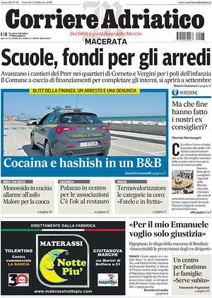 Prima pagina Corriere Adriatico (Macerata) di oggi - Quotidiano regionale