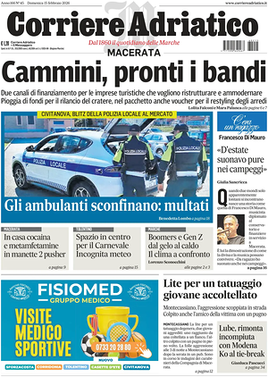 Prima pagina Corriere Adriatico (Macerata) di oggi - Quotidiano regionale