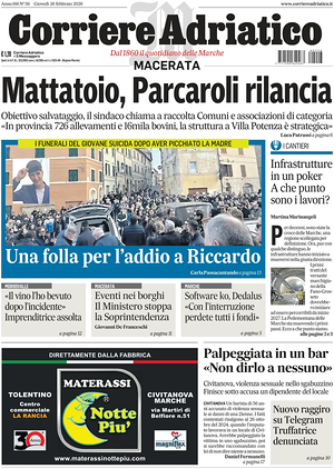 Prima pagina Corriere Adriatico (Macerata) di oggi - Quotidiano regionale