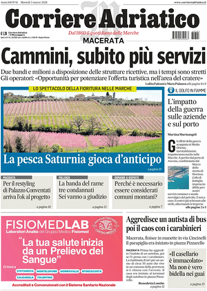 Prima pagina Corriere Adriatico (Macerata) di oggi - Quotidiano regionale