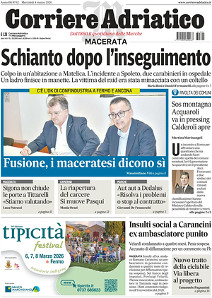 Prima pagina Corriere Adriatico (Macerata) di oggi - Quotidiano regionale