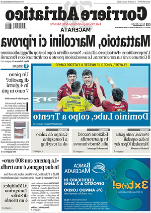 Prima pagina Corriere Adriatico (Macerata) di oggi - Quotidiano regionale
