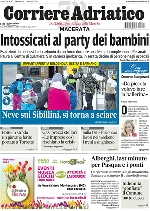 Prima pagina Corriere Adriatico (Macerata) di oggi - Quotidiano regionale
