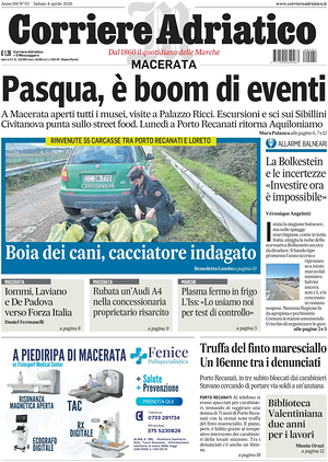 Prima pagina Corriere Adriatico (Macerata) di oggi - Quotidiano regionale