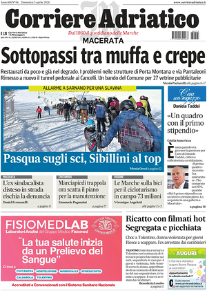 Prima pagina Corriere Adriatico (Macerata) di oggi - Quotidiano regionale