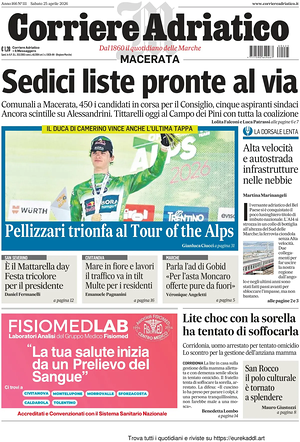 Prima pagina Corriere Adriatico (Macerata) di oggi - Quotidiano regionale