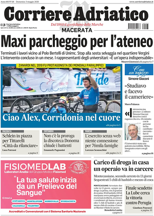 Prima pagina Corriere Adriatico (Macerata) di oggi - Quotidiano regionale
