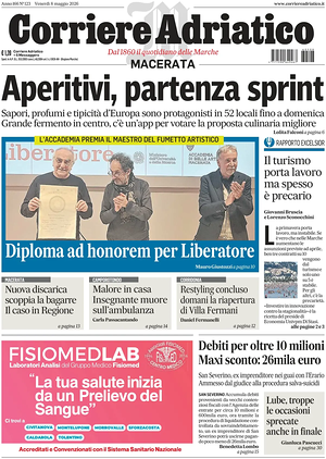 Prima pagina Corriere Adriatico (Macerata) di oggi - Quotidiano regionale