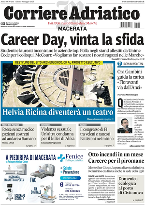 Prima pagina Corriere Adriatico (Macerata) di oggi - Quotidiano regionale
