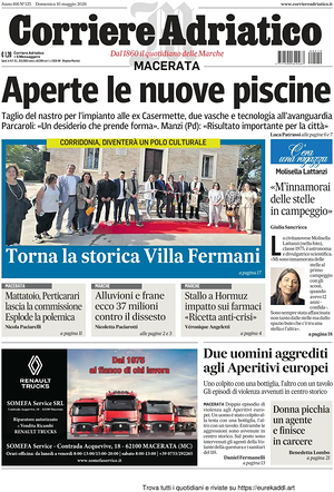 Prima pagina Corriere Adriatico (Macerata) di oggi - Quotidiano regionale