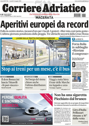 Prima pagina Corriere Adriatico (Macerata) di oggi - Quotidiano regionale
