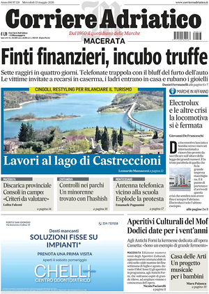 Prima pagina Corriere Adriatico (Macerata) di oggi - Quotidiano regionale
