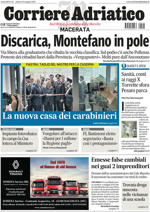 Prima pagina Corriere Adriatico (Macerata) di oggi - Quotidiano regionale