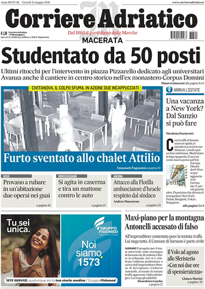 Prima pagina Corriere Adriatico (Macerata) di oggi - Quotidiano regionale