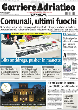 Prima pagina Corriere Adriatico (Macerata) di oggi - Quotidiano regionale