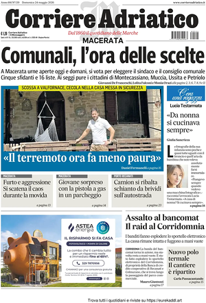 Prima pagina Corriere Adriatico (Macerata) di oggi - Quotidiano regionale