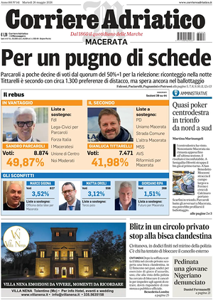 Prima pagina Corriere Adriatico (Macerata) di oggi - Quotidiano regionale