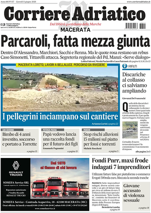 Prima pagina Corriere Adriatico (Macerata) di oggi - Quotidiano regionale