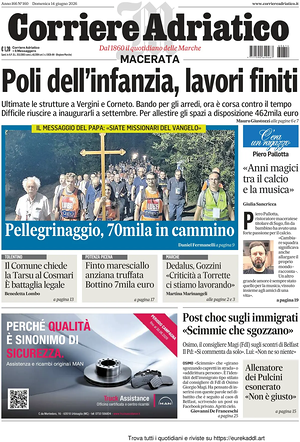 Prima pagina Corriere Adriatico (Macerata) di oggi - Quotidiano regionale