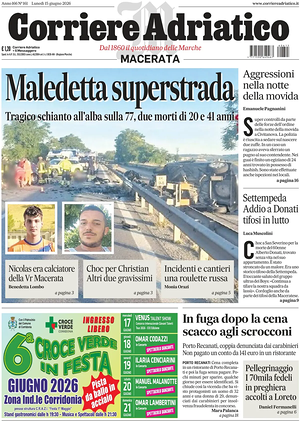 Prima pagina Corriere Adriatico (Macerata) di oggi - Quotidiano regionale