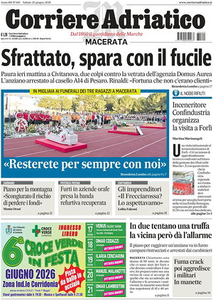 Prima pagina Corriere Adriatico (Macerata) di oggi - Quotidiano regionale