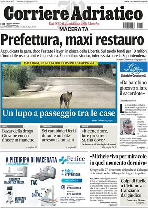 Prima pagina Corriere Adriatico (Macerata) di oggi - Quotidiano regionale