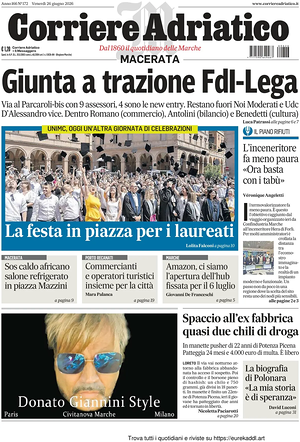 Prima pagina Corriere Adriatico (Macerata) di oggi - Quotidiano regionale