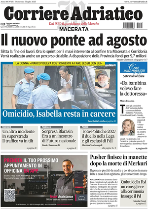 Prima pagina Corriere Adriatico (Macerata) di oggi - Quotidiano regionale