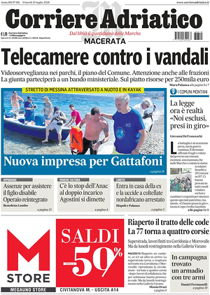 Prima pagina Corriere Adriatico (Macerata) di oggi - Quotidiano regionale
