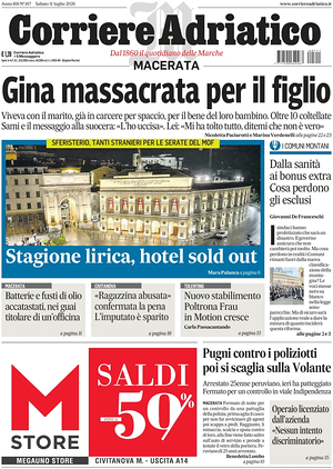 Prima pagina Corriere Adriatico (Macerata) di oggi - Quotidiano regionale