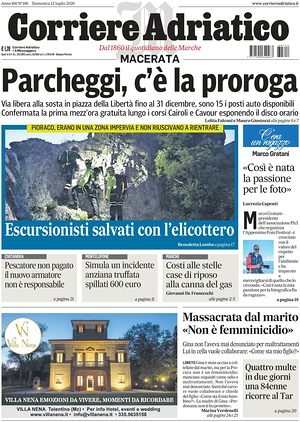 Prima pagina Corriere Adriatico (Macerata) di oggi - Quotidiano regionale