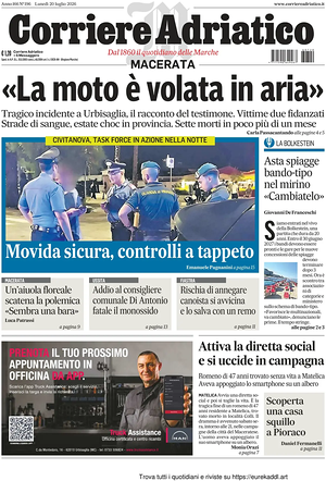 Prima pagina Corriere Adriatico (Macerata) di oggi - Quotidiano regionale