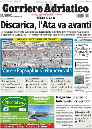 Prima pagina Corriere Adriatico (Macerata) di oggi - Quotidiano regionale