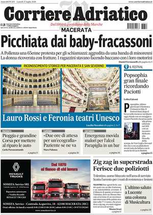 Prima pagina Corriere Adriatico (Macerata) di oggi - Quotidiano regionale