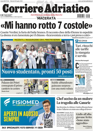 Prima pagina Corriere Adriatico (Macerata) di oggi - Quotidiano regionale