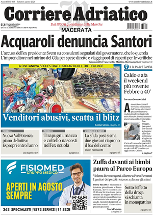 Prima pagina Corriere Adriatico (Macerata) di oggi - Quotidiano regionale