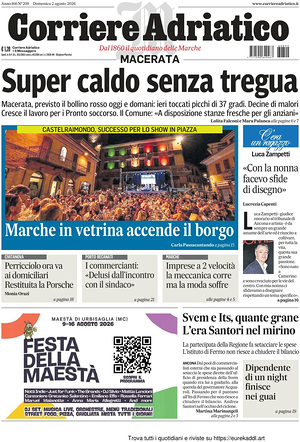 Prima pagina Corriere Adriatico (Macerata) di oggi - Quotidiano regionale