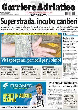 Prima pagina Corriere Adriatico (Macerata) di oggi - Quotidiano regionale