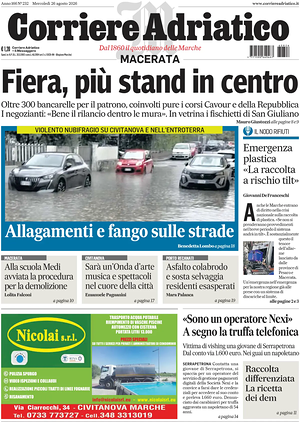Prima pagina Corriere Adriatico (Macerata) di oggi - Quotidiano regionale