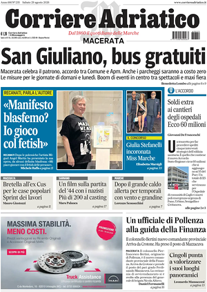Prima pagina Corriere Adriatico (Macerata) di oggi - Quotidiano regionale