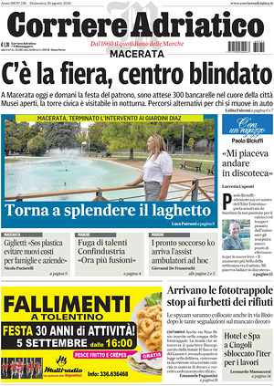 Prima pagina Corriere Adriatico (Macerata) di oggi - Quotidiano regionale