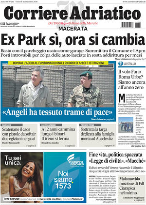 Prima pagina Corriere Adriatico (Macerata) di oggi - Quotidiano regionale