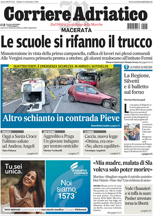 Prima pagina Corriere Adriatico (Macerata) di oggi - Quotidiano regionale