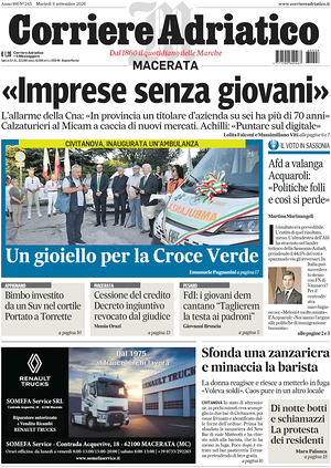 Prima pagina Corriere Adriatico (Macerata) di oggi - Quotidiano regionale
