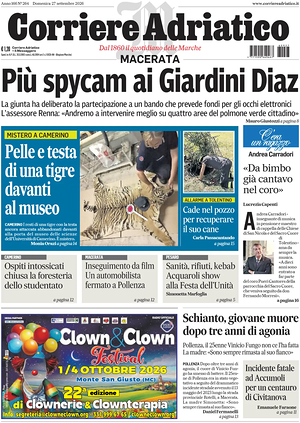 Prima pagina Corriere Adriatico (Macerata) di oggi - Quotidiano regionale