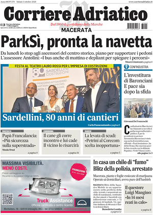 Prima pagina Corriere Adriatico (Macerata) di oggi - Quotidiano regionale