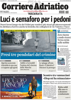 Prima pagina Corriere Adriatico (Macerata) di oggi - Quotidiano regionale