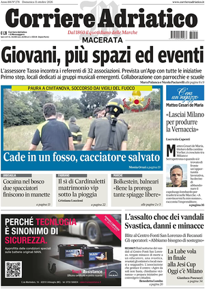 Prima pagina Corriere Adriatico (Macerata) di oggi - Quotidiano regionale